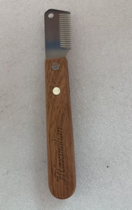 HKM-5315005 Wooden Handle Stainless Steel Pet Plucking Knife Comb for Terrier Grooming