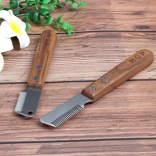HKM-5315005 Wooden Handle Stainless Steel Pet Plucking Knife Comb for Terrier Grooming