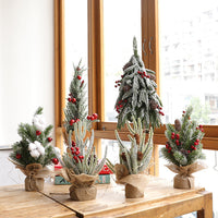 HKM-531603 Mini Christmas Potted Plant Decoration with Ornaments - PE and Wood Material