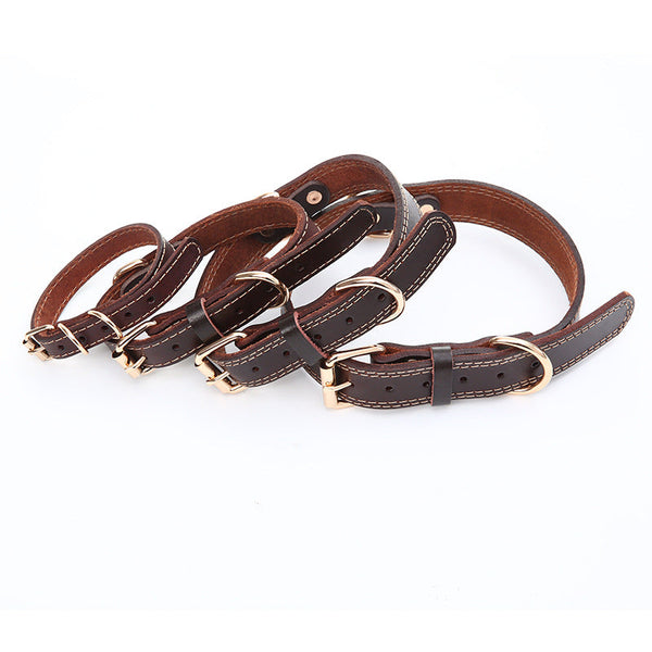 HKM-5317181 Genuine Cowhide Leather Dog Collar in Brown - Available in XS, S, M, L Sizes