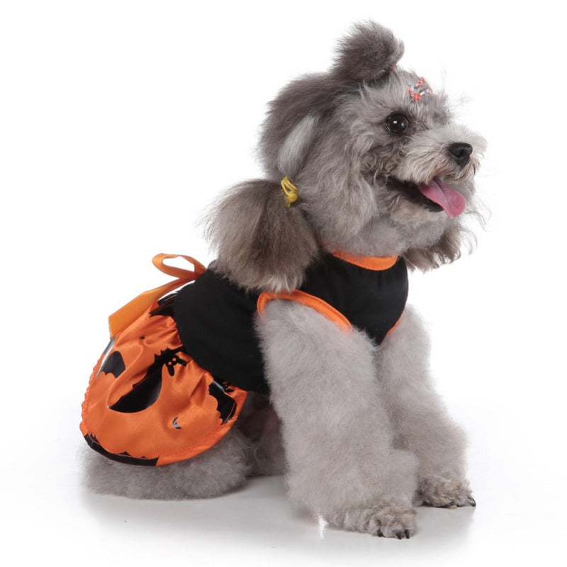 HKM-5317565 Charming Halloween Dog Dress in Pumpkin and Ghost Print for Festive Pets
