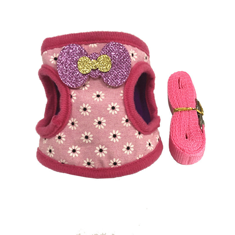 HKM-5318461 Rabbit and Guinea Pig Vest Harness with Traction Rope - Cotton Blend in Red, Pink, Blue, Sizes S, M, L