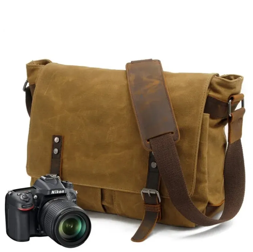 HKM-531859 Retro Oil Wax Canvas Sling Camera Bag 35*11*27CM