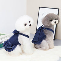 HKM-5319741 Big Bow Tie Pet Clothes in Washed Denim for Spring and Summer - Casual T-shirt and Skirt, Sizes S-XXL