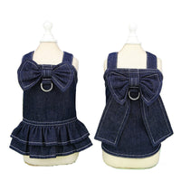 HKM-5319741 Big Bow Tie Pet Clothes in Washed Denim for Spring and Summer - Casual T-shirt and Skirt, Sizes S-XXL