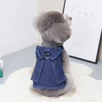 HKM-5319741 Big Bow Tie Pet Clothes in Washed Denim for Spring and Summer - Casual T-shirt and Skirt, Sizes S-XXL