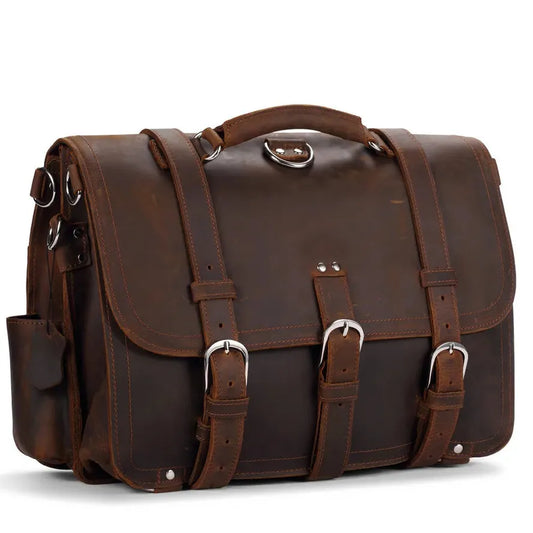 HKM-532051 Vintage Genuine Leather Laptop Bag for Men - Stylish Business Briefcase