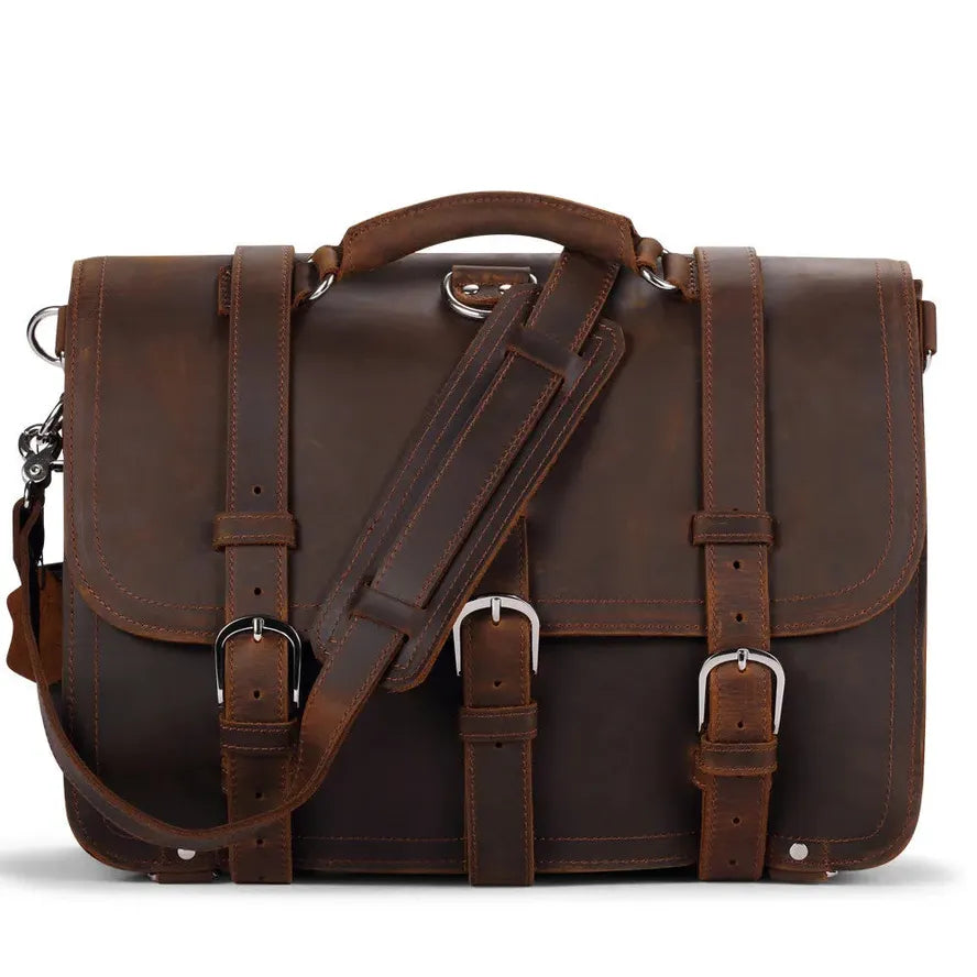 HKM-532051 Vintage Genuine Leather Laptop Bag for Men - Stylish Business Briefcase