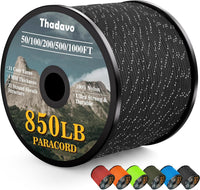HKM-532179 Reflective Paracord Rope 850lb Strength, 4mm, 50-1000ft Lengths for Camping, Hiking, DIY Projects and Emergency Use