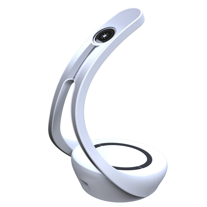 HKM-532179 Wireless Charging LED Desk Lamp with Bluetooth Speaker - Model HY1801D, Type-C Interface, White/Sardine Silver or White/Burgundy