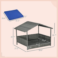 HKM-5323581 Dark Blue Wicker Dog House with Removable Cushion for Small to Medium Dogs