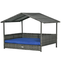 HKM-5323581 Dark Blue Wicker Dog House with Removable Cushion for Small to Medium Dogs