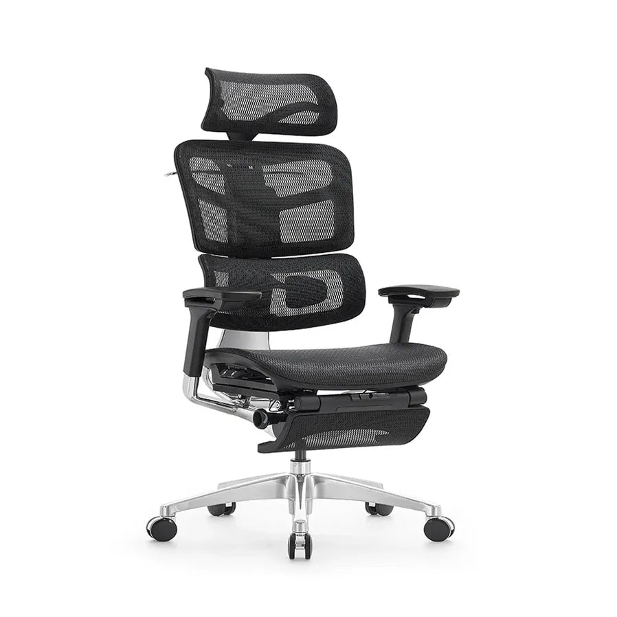 HKM-532435 Ergonomic Office Chair with 4D Armrests and Footrest – Luxury Mesh Swivel Executive Design, BIFMA Certified