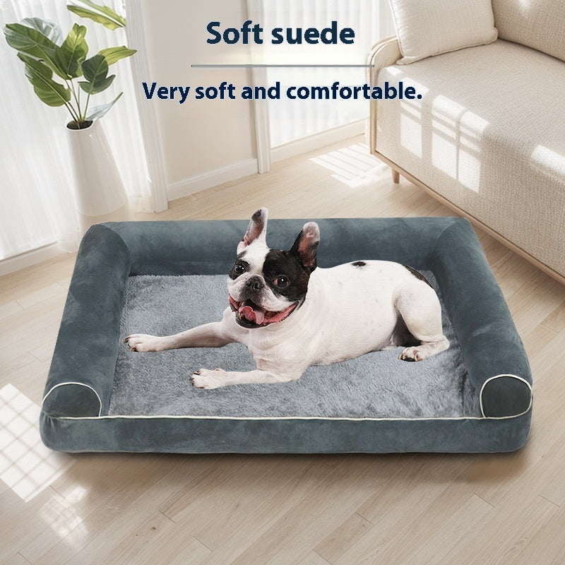 HKM-5324989 Breathable Square Pet Bed in Dark Gray, Light Gray, Khaki, Blue, and Beige, Multiple Sizes Available