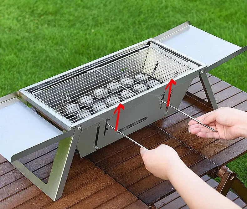 HKM-532499 Portable Charcoal BBQ Grill with Adjustable Charcoal Bed – Quick Set Up Stainless Steel Folding Design