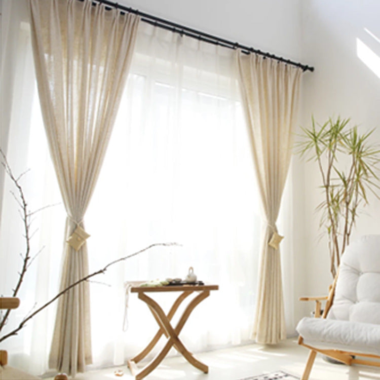 HKM-532691 Japanese Linen Semi-Sheer Half Shade Curtain for Balcony and Living Room, Available in Multiple Colors