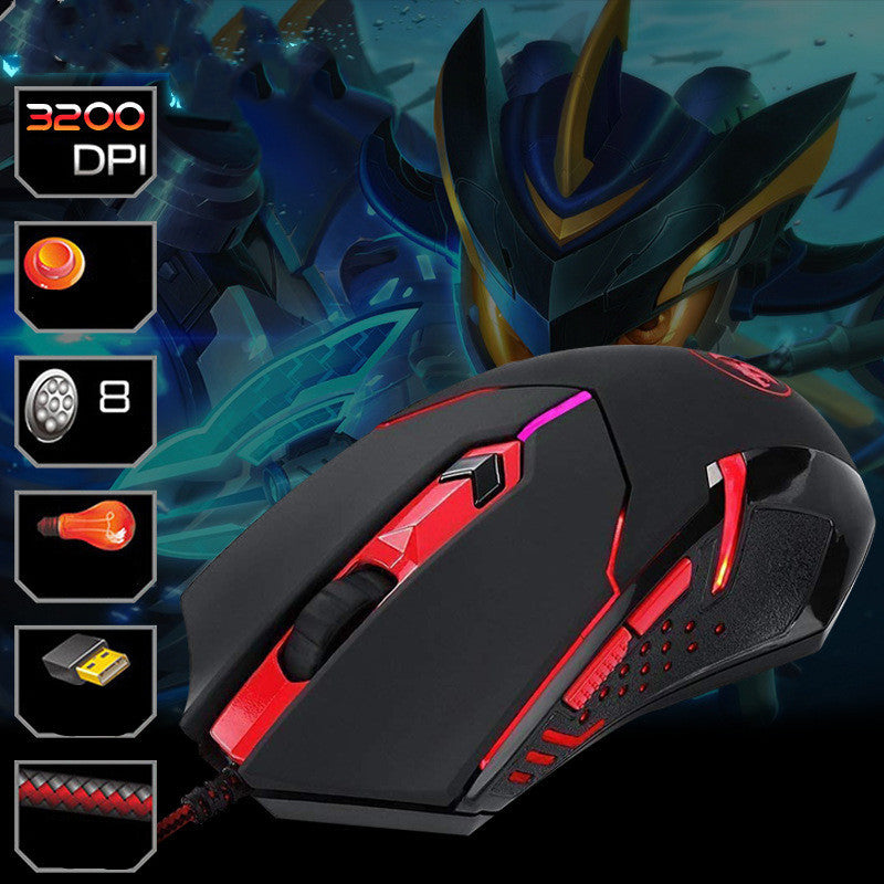HKM-532819 Ergonomic USB Wired Optical Mouse with Adjustable 2000 DPI, 6 Buttons, and 1.8m Cable
