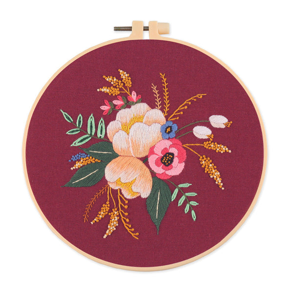 HKM-532819 Nordic Pure Cotton DIY Embroidery Kit - Fancy Flowers & Plants Design, 30x30 Canvas with 20 Diameter Embroidery