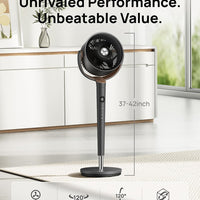 HKM-5328211 120° Oscillating Standing Fan, Quiet DC Motor Floor Fan, 9 Speeds, 4 Modes, Adjustable Height 37-42", 20dB Noise Level, 8H Timer