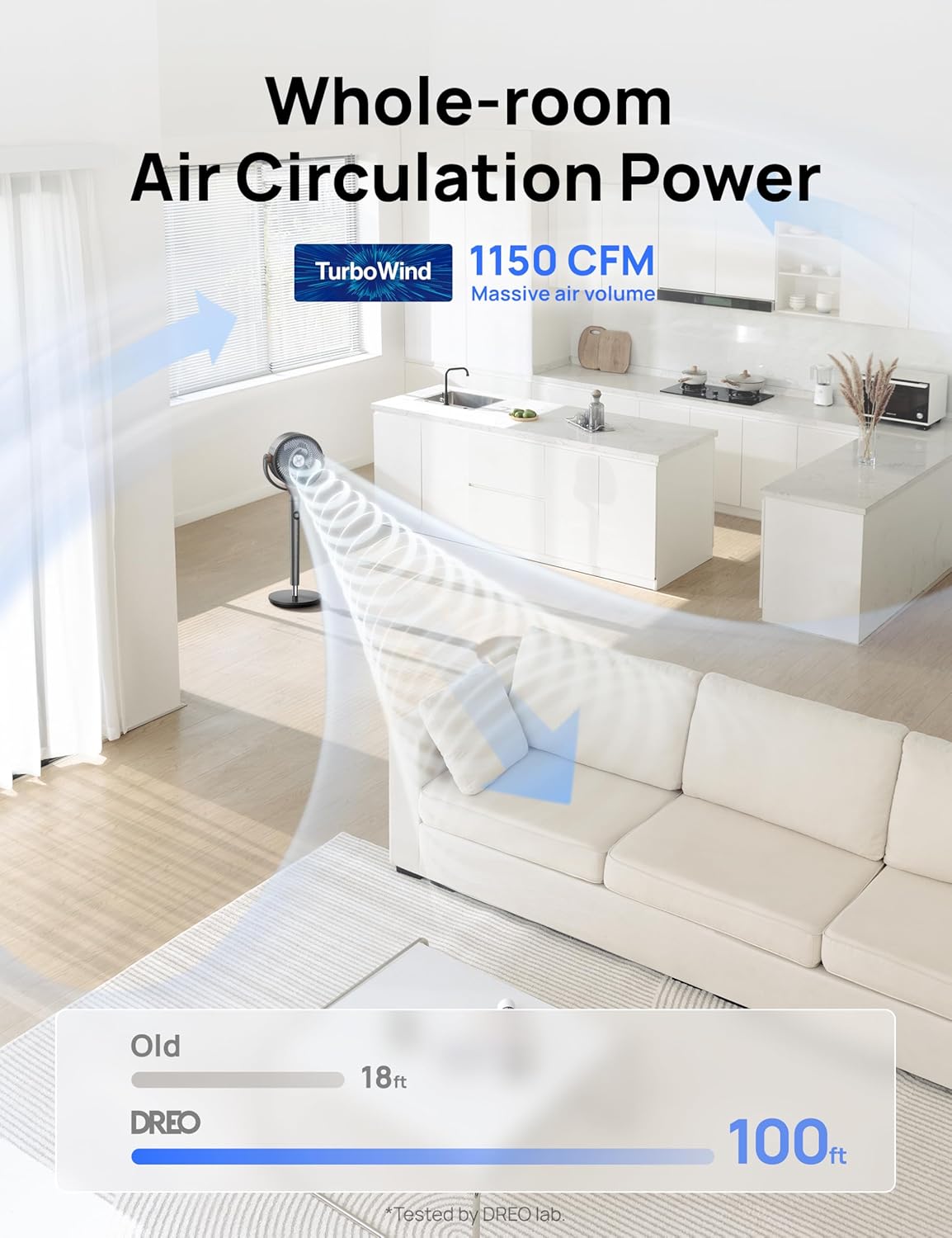 HKM-5328211 120° Oscillating Standing Fan, Quiet DC Motor Floor Fan, 9 Speeds, 4 Modes, Adjustable Height 37-42", 20dB Noise Level, 8H Timer
