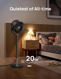 HKM-4869459 Oscillating Standing Fan with DC Motor, 120° Vertical Tilt, 9 Speeds, 4 Modes, 20dB Noise Level, Adjustable Height 37-42", 8H Timer