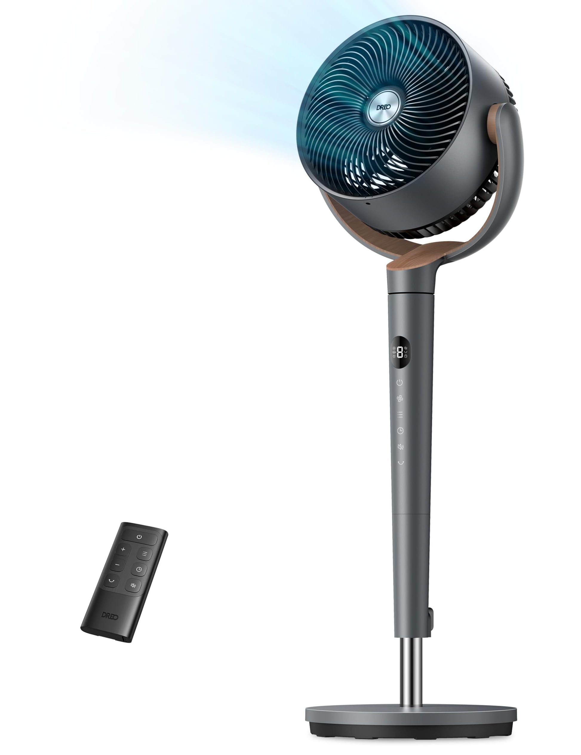 HKM-5328211 120° Oscillating Standing Fan, Quiet DC Motor Floor Fan, 9 Speeds, 4 Modes, Adjustable Height 37-42", 20dB Noise Level, 8H Timer