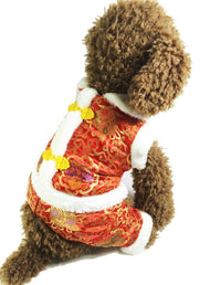 HKM-532883 New Year¡¯s Tang Suit for Dogs ¨C Warm Silk Lining Cotton Four-Legged Outfit in Red and Blue