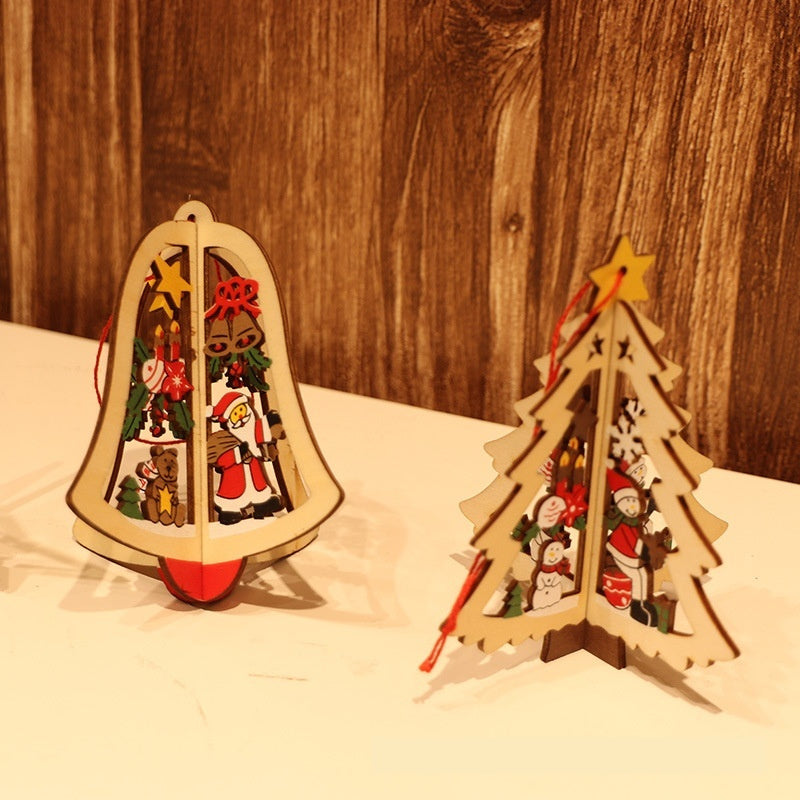 HKM-532947 Wooden Five-pointed Star and Bell Ornaments for Christmas Decor