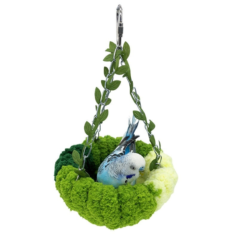 HKM-533075 Forest Style Hanging Hammock Nest for Parrots - Deep Forest Green