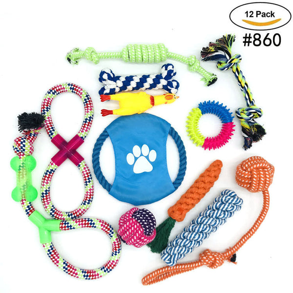 HKM-5331517 12-Piece Durable Cotton Rope Toy Set for Pets - Promotes Healthy Teeth and Gums