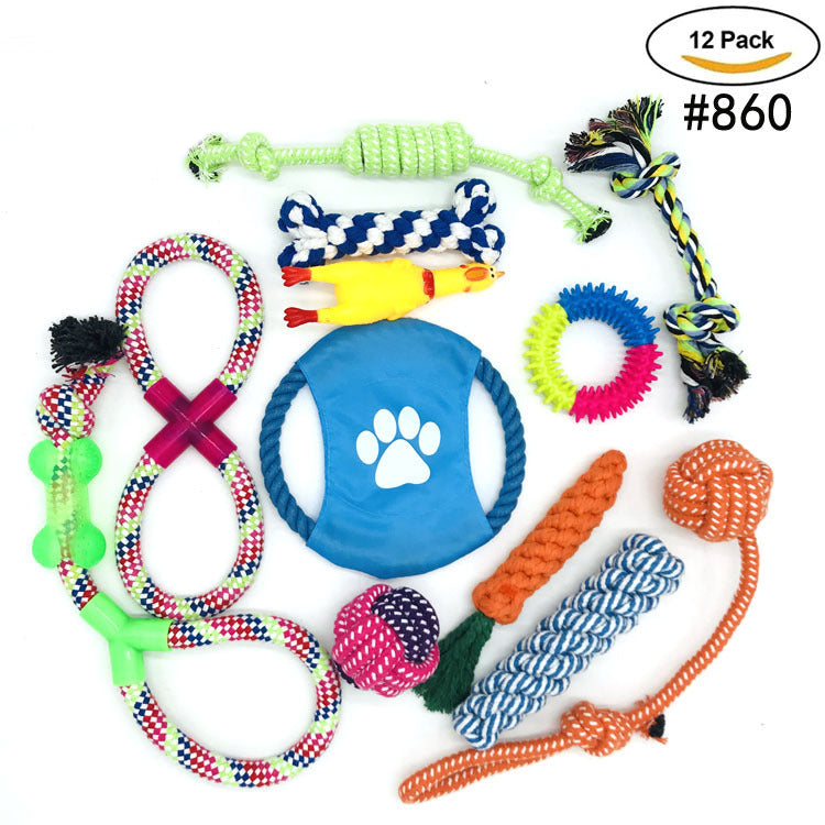 HKM-5331517 12-Piece Durable Cotton Rope Toy Set for Pets - Promotes Healthy Teeth and Gums