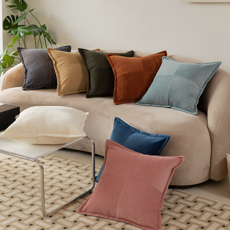 HKM-533203 Corduroy Fly Edge Pillow Cover - 100% Cotton, 50x50cm with Zipper Closure