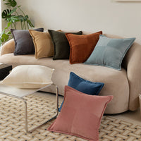 HKM-533203 Corduroy Fly Edge Pillow Cover - 100% Cotton, 50x50cm with Zipper Closure
