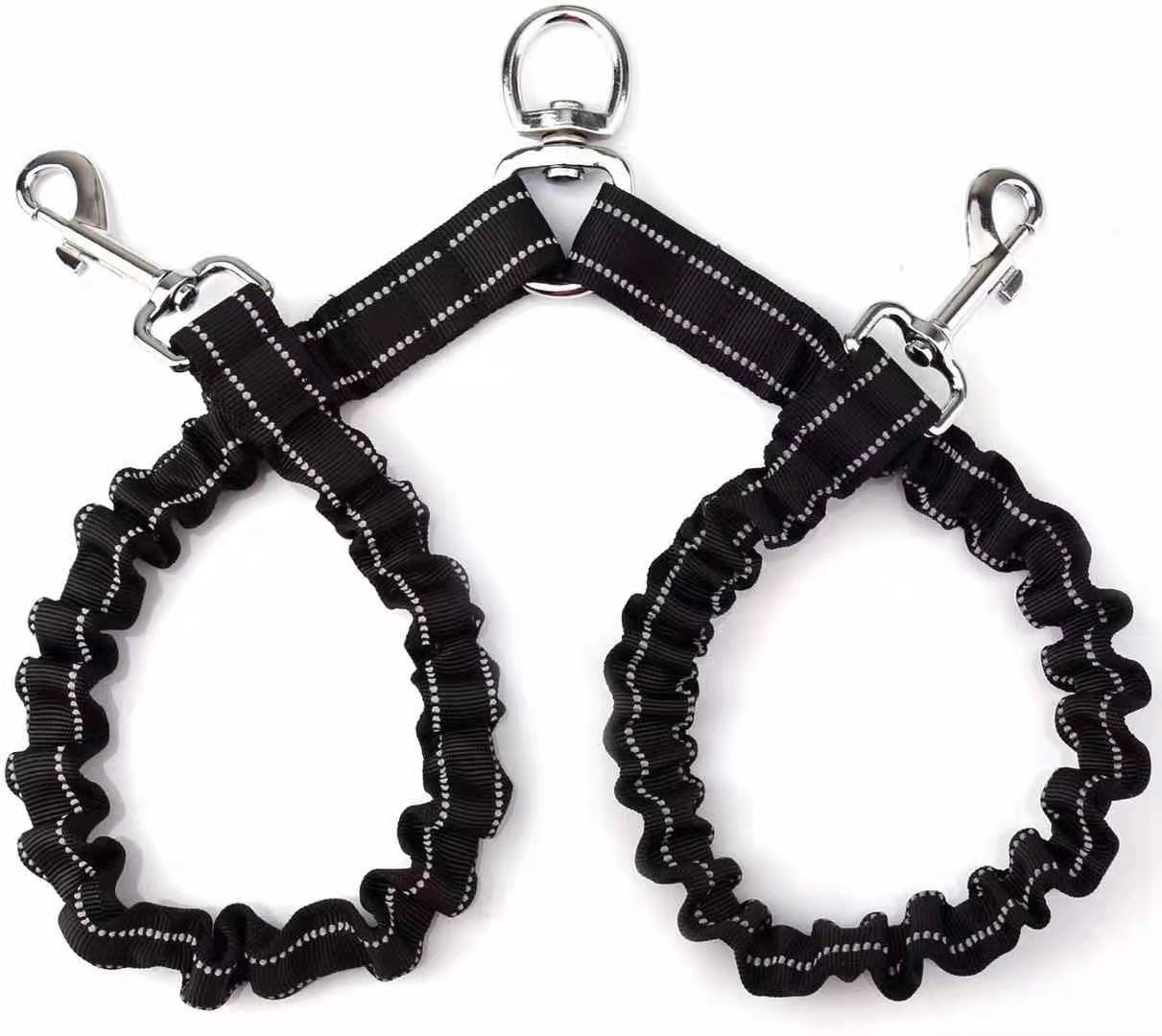 HKM-5333309 Double-Ended Adjustable Traction Rope for Two Pets - Black Nylon Chain