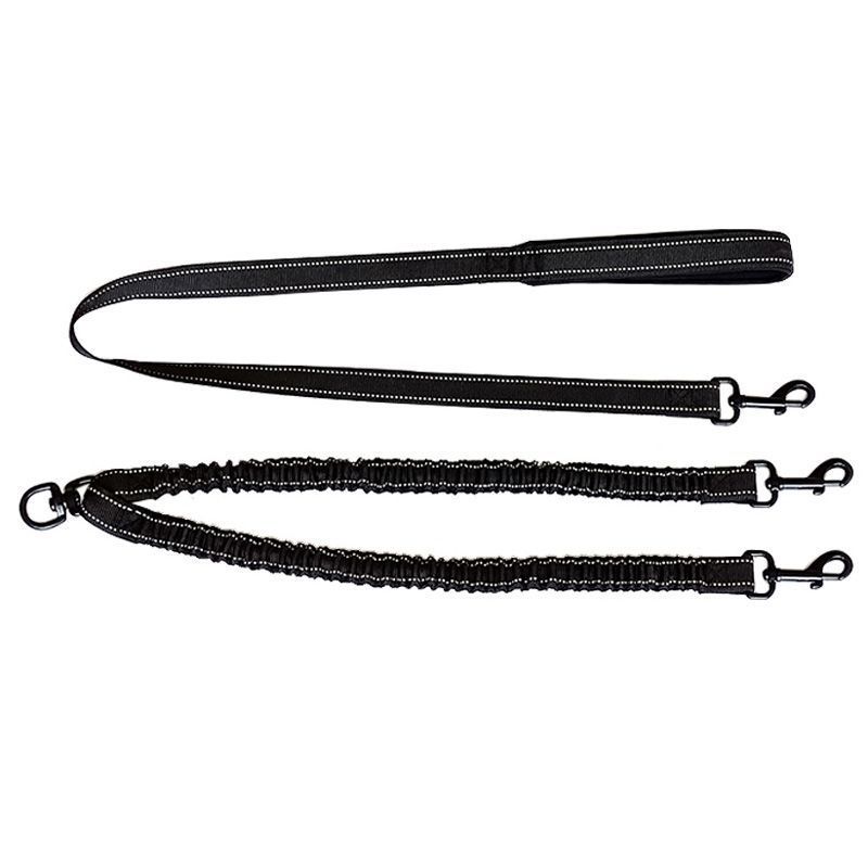 HKM-5333309 Double-Ended Adjustable Traction Rope for Two Pets - Black Nylon Chain
