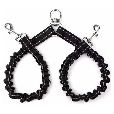 HKM-5333309 Double-Ended Adjustable Traction Rope for Two Pets - Black Nylon Chain