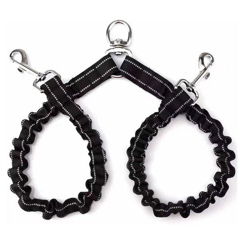 HKM-5333309 Double-Ended Adjustable Traction Rope for Two Pets - Black Nylon Chain