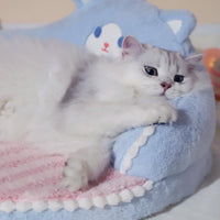 HKM-5333949 Cozy Washable Cat Bed with High Backrest and Non-Slip Base for All Seasons