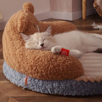HKM-5333949 Cozy Washable Cat Bed with High Backrest and Non-Slip Base for All Seasons