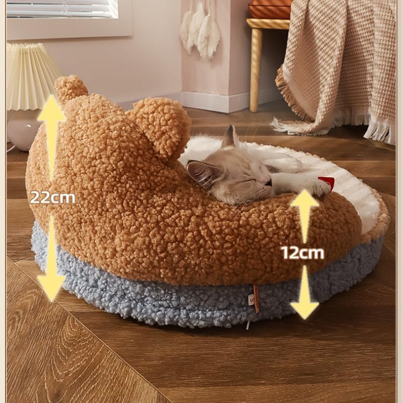 HKM-5333949 Cozy Washable Cat Bed with High Backrest and Non-Slip Base for All Seasons