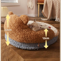 HKM-5333949 Cozy Washable Cat Bed with High Backrest and Non-Slip Base for All Seasons