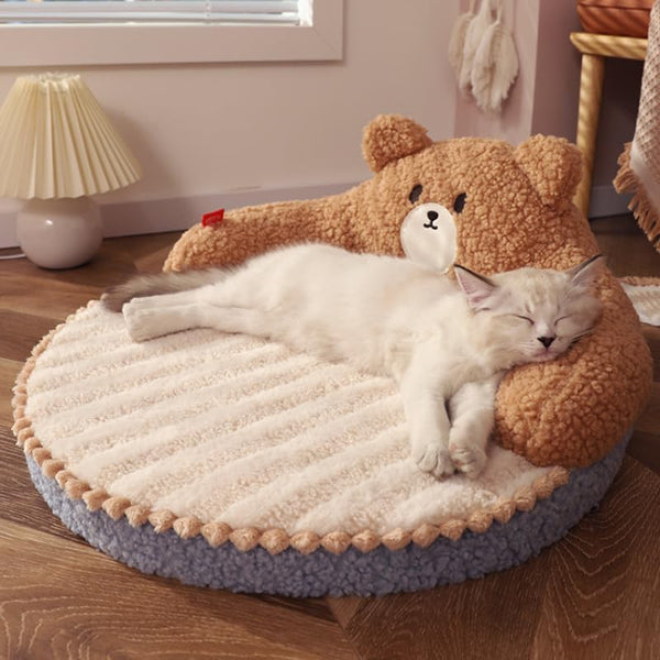 HKM-5333949 Cozy Washable Cat Bed with High Backrest and Non-Slip Base for All Seasons