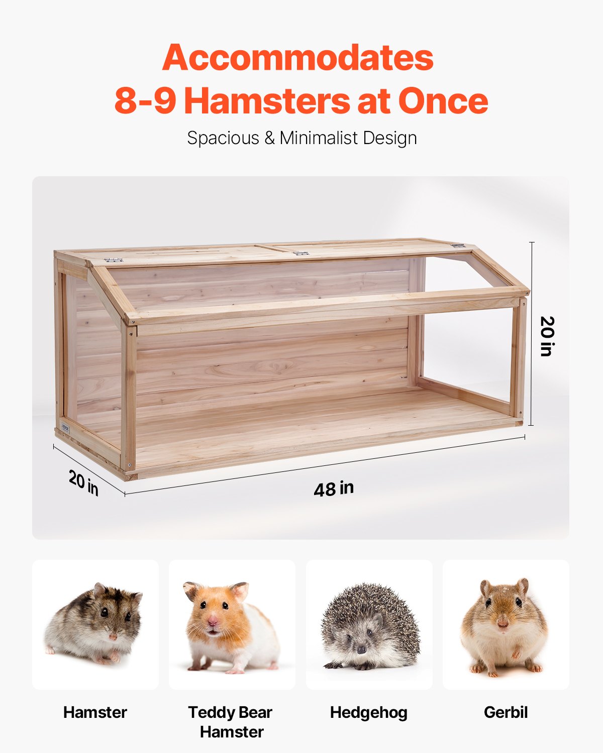 HKM-5334333 Wooden Hamster Habitat Cage 48 In with Clear Acrylic Panels for Small Animals