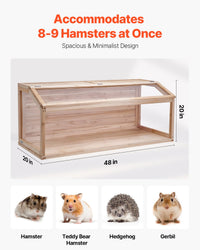 HKM-5334333 Wooden Hamster Habitat Cage 48 In with Clear Acrylic Panels for Small Animals