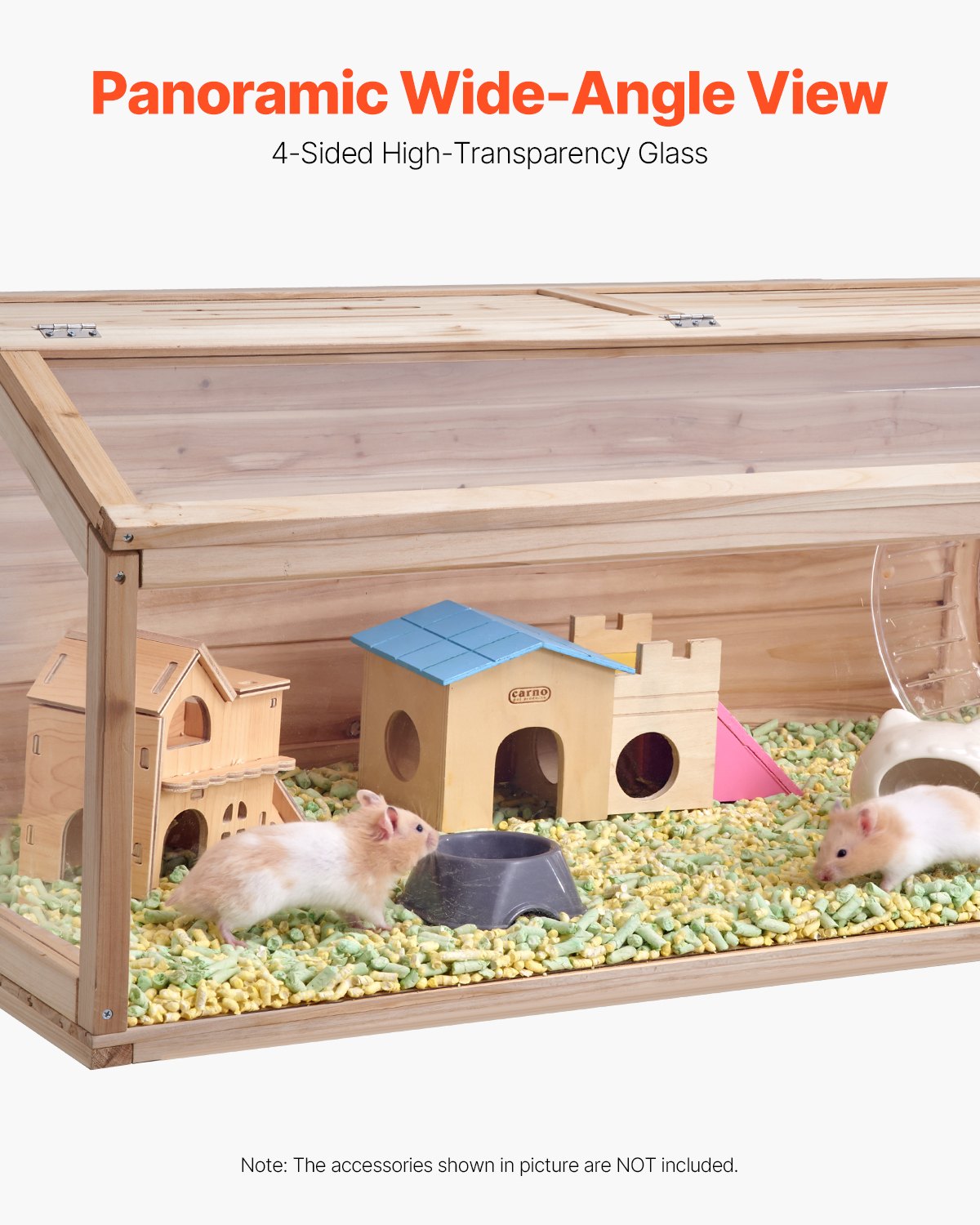 HKM-5334333 Wooden Hamster Habitat Cage 48 In with Clear Acrylic Panels for Small Animals