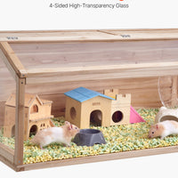 HKM-5334333 Wooden Hamster Habitat Cage 48 In with Clear Acrylic Panels for Small Animals