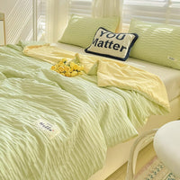 HKM-533459 Korean Style Washed Cotton Color Matching Bed Sheet Set - Solid Color Summer Quilt in Modern Simplicity