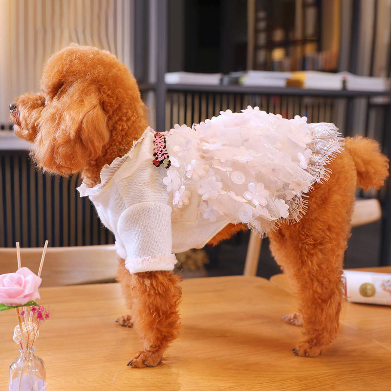 HKM-5334845 Cute Three-Dimensional Lace Dog Skirt for Small Pets - Stylish Polyester Fiber Dress