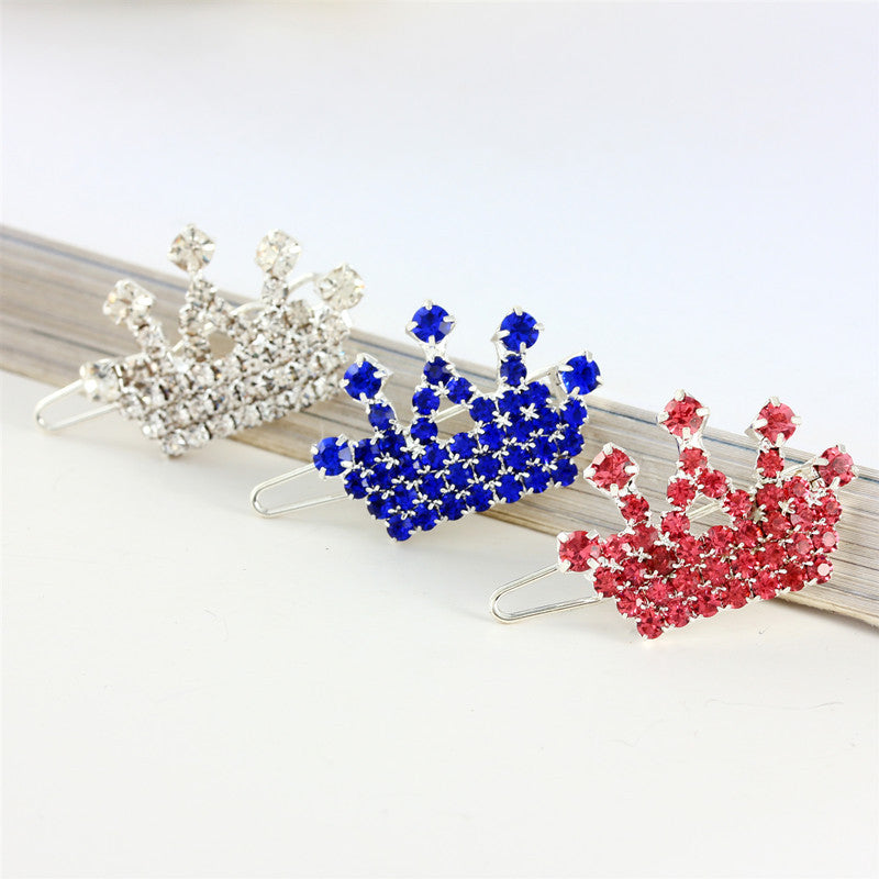 HKM-5335485 Rhinestone Crown Hairpin for Children - Copper Hair Accessory in White, Pink, and Blue
