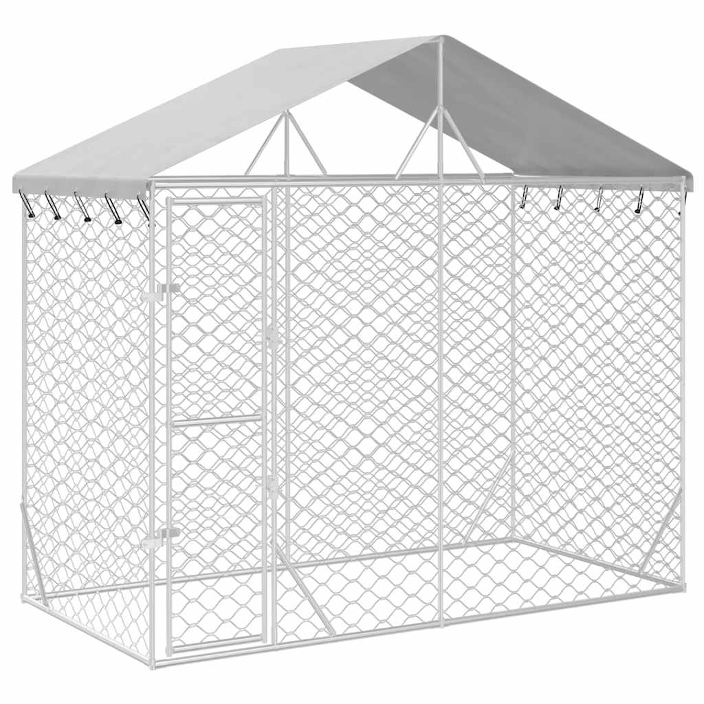 HKM-5335741 Spacious Silver Outdoor Dog Kennel with Roof, Galvanized Steel, 3x1.5x2.5m